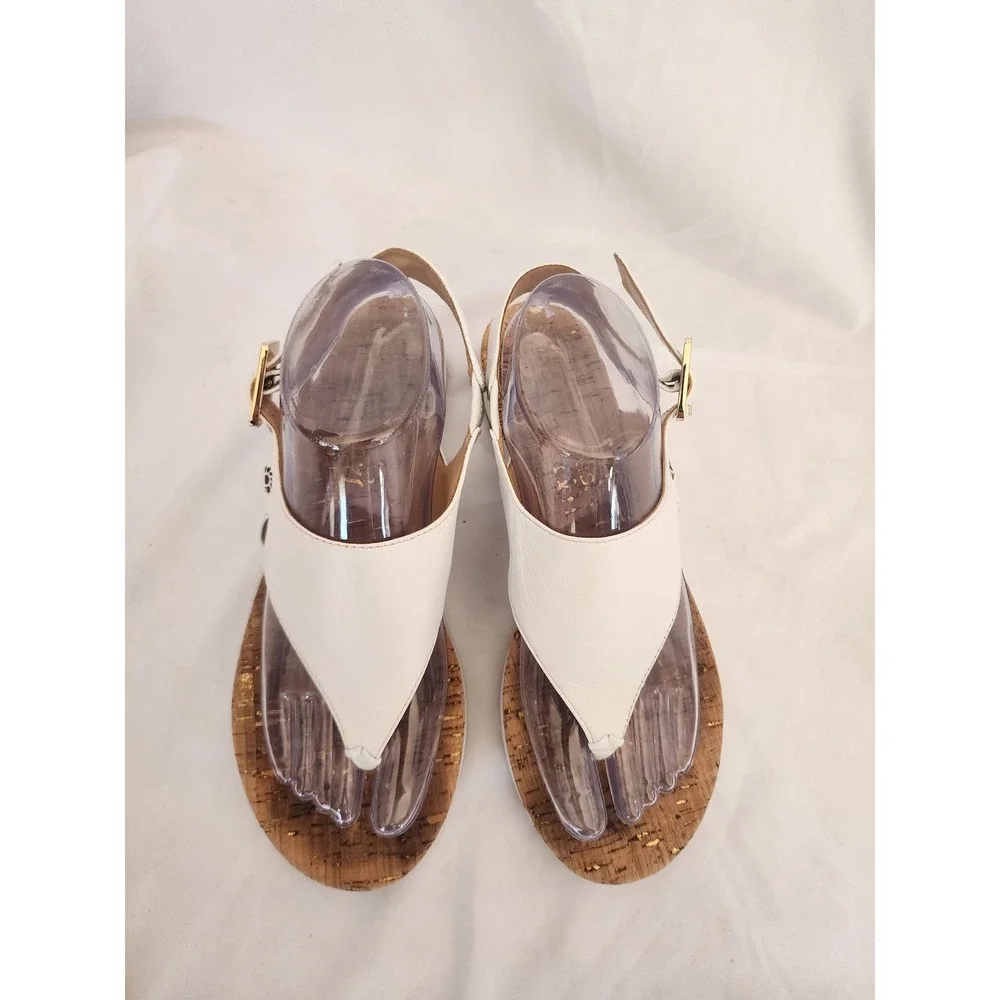 Jack Rogers White Leather Cork Platform Sandals Thong Buckle Womens 8.5 M Summer